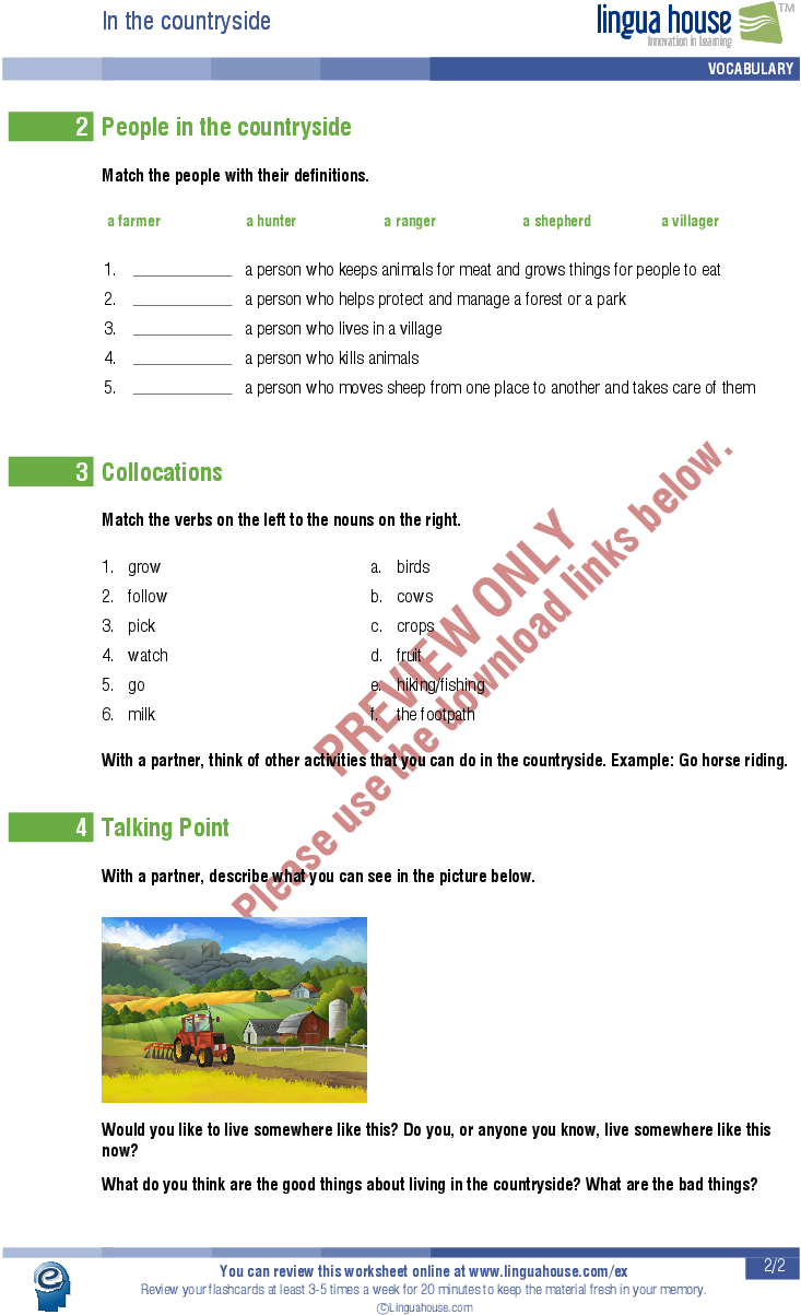 In The Countryside - Worksheet (861x1255), Png Download
