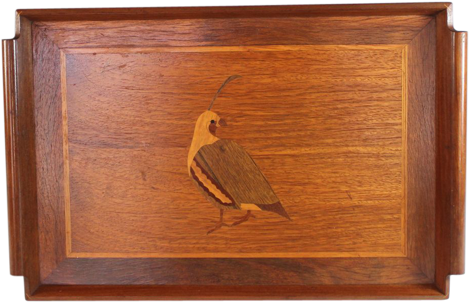 Vintage Inlaid Wood Serving Tray Quail - Plank (922x922), Png Download