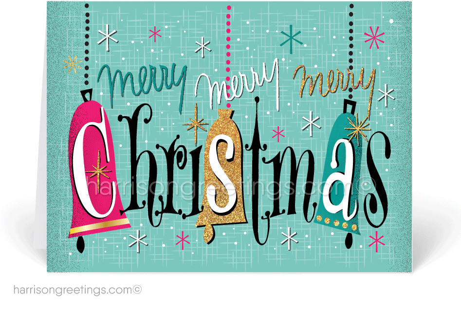 Retro Modern Holiday Christmas Card - Merry Christmas And Happy New (946x704), Png Download