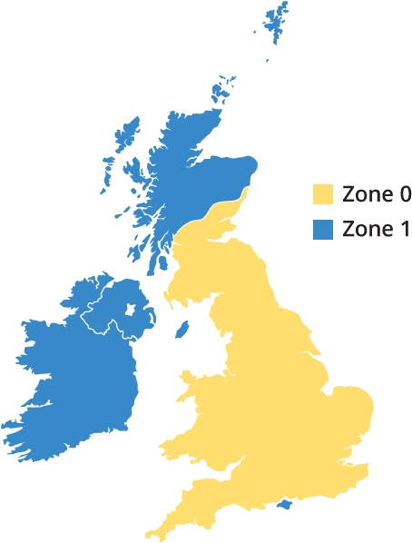 Standard Uk Mainland Areas - Uk & Ireland (539x610), Png Download