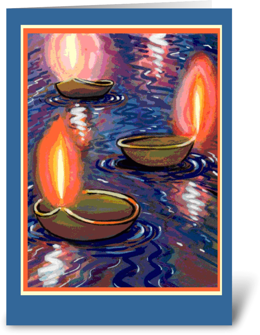 Diwali Floating Candles - Diwali Greeting Cards Painting (1050x1188), Png Download