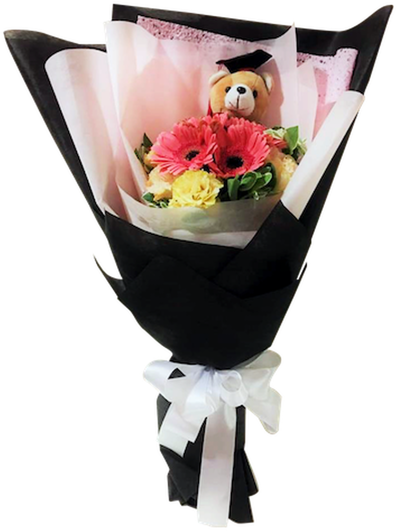 Gerbera Graduation Bouquet With Bear - Bouquet (810x1080), Png Download