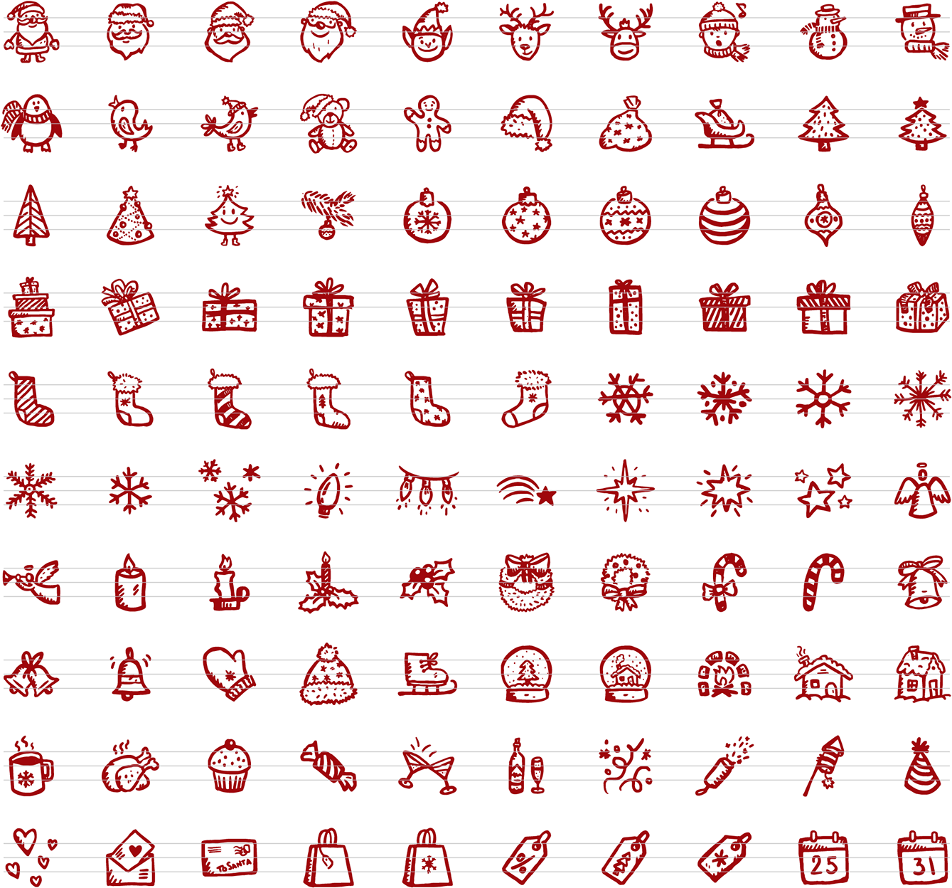 Series Of 100 Hand-drawn Christmas And New Year Icons - Wordsearch For Language Features (1400x1400), Png Download