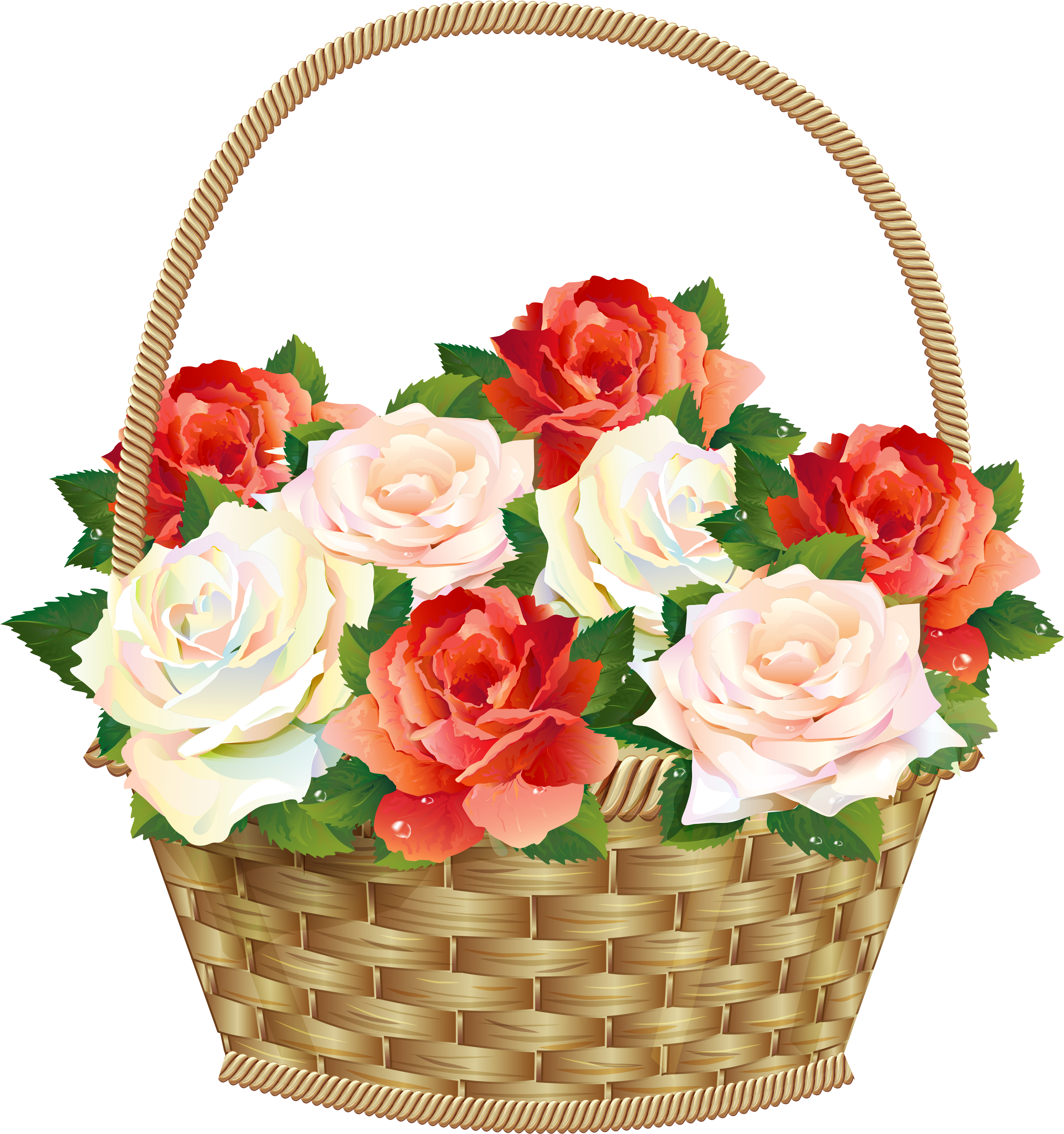 Roses In Png Clipart - Free Clipart Basket Of Flowers (3901x4124), Png Download