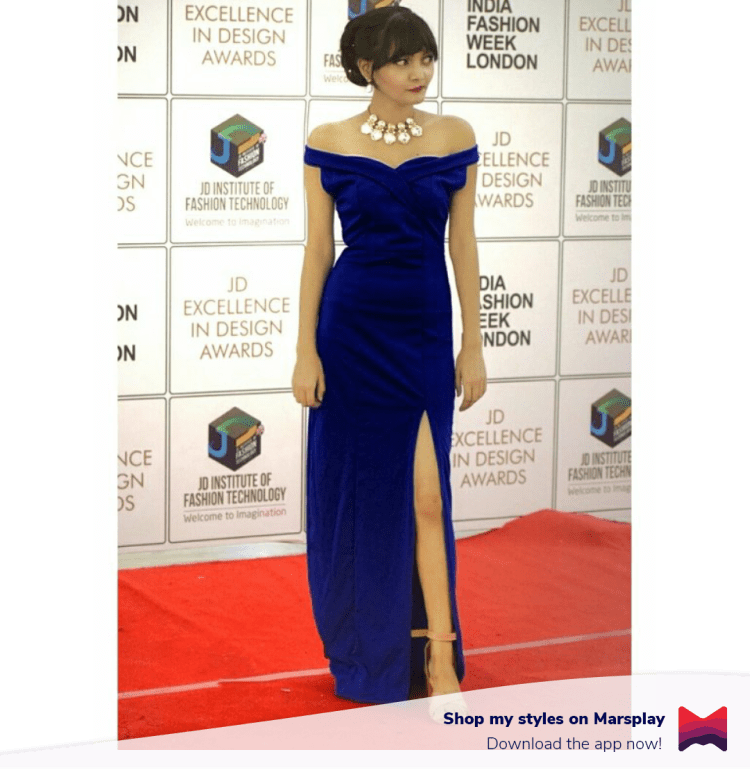 Blue Off-shoulder Slit Gown - Gown (750x770), Png Download