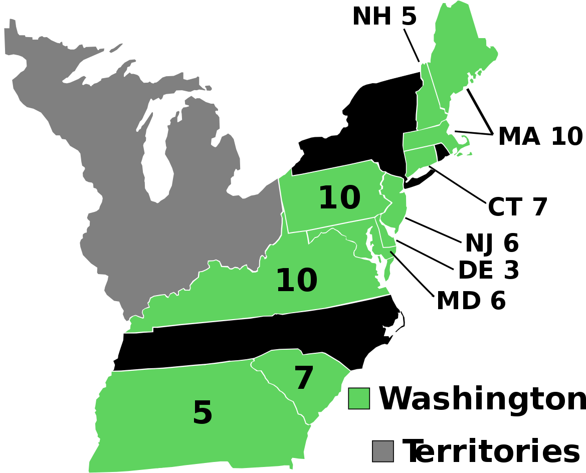 Elecciones Presidenciales De Estados Unidos De 1788-1789 - George Washington Election Map (1200x980), Png Download