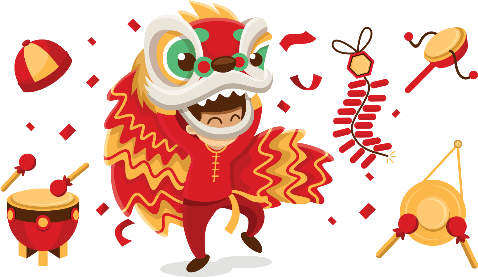 Lion Dance Chinese New Year Dragon Dance - Lion Dance Free Vector (1551x898), Png Download