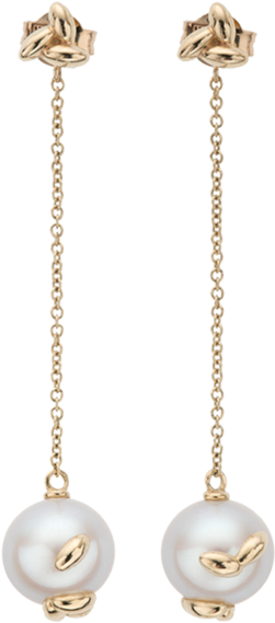 Gold Pearl Rice Chain Earrings - Pearl Drop Earrings Silver (1024x1024), Png Download