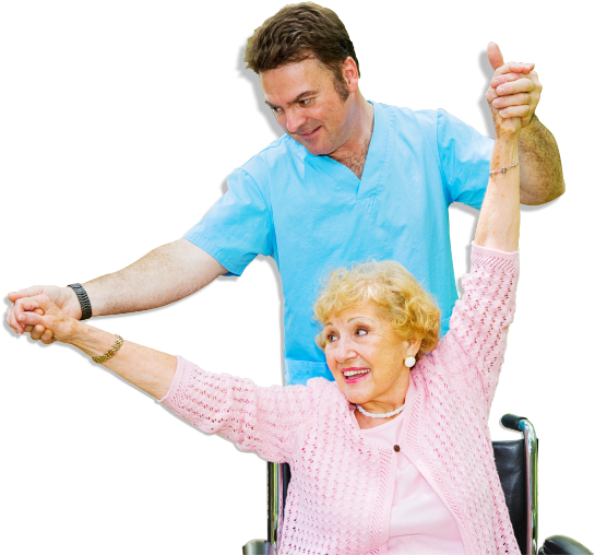 Caregiver Assisting Elderly Senior To Exercise - Diakonie (660x552), Png Download