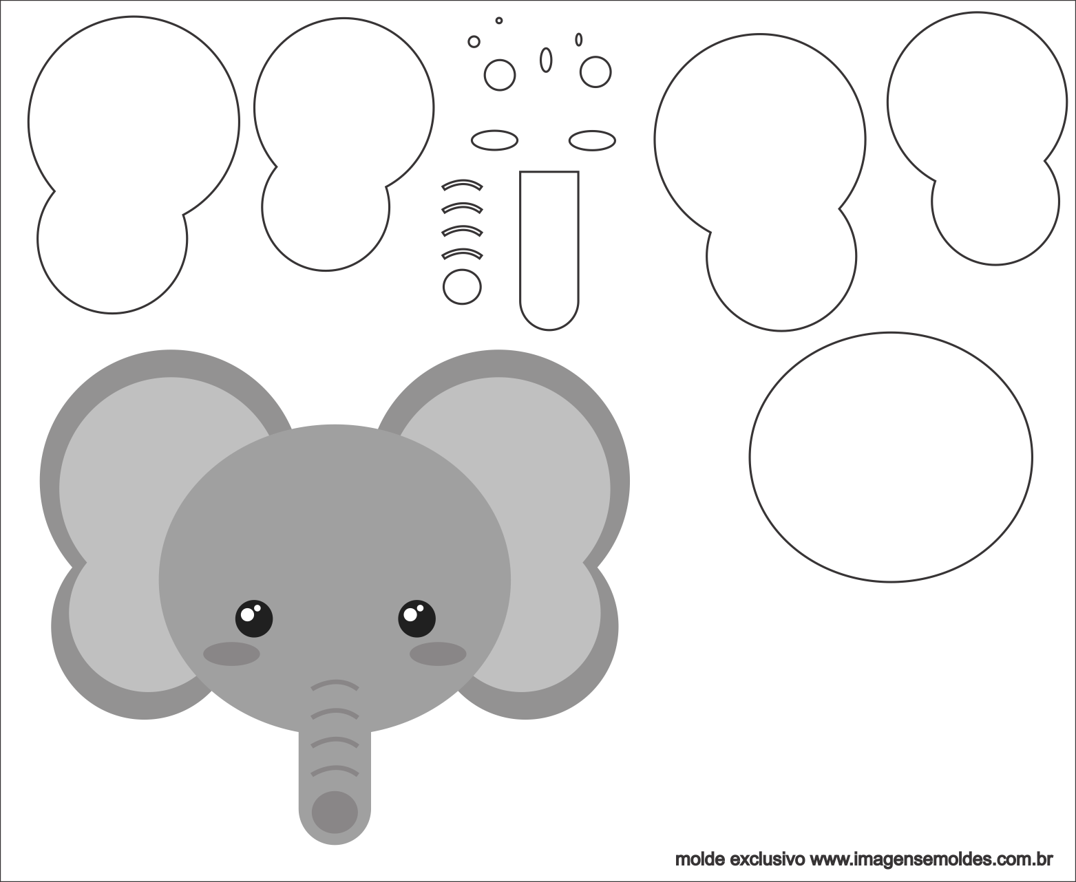 Molde De Elefante Para Eva - Molde De Mascara De Elefante Em Eva (1563x1282), Png Download