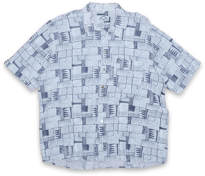 Vintage Abstract Scribble Button Up Shirt White/navy - Plaid (900x900), Png Download