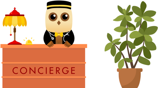 Owl Concierge 2-04 - Concierge Cartoon (1000x436), Png Download