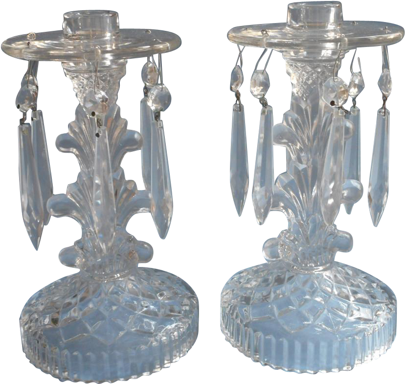 Glass Candlesticks Pair Vintage 1940s Prisms Light - Antique (827x827), Png Download