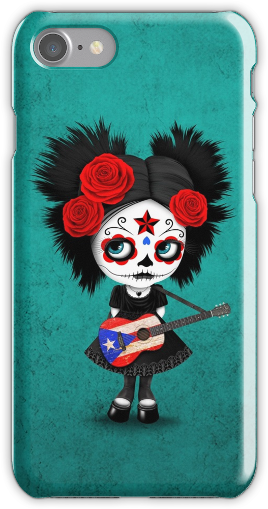 Sugar Skull Girl Playing Puerto Rican Flag Guitar Iphone - Puerto Rican Pride Art (750x1000), Png Download