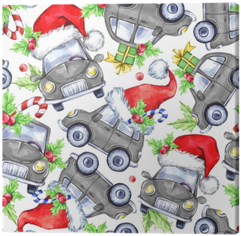 Watercolor Seamless Pattern With Cartoon Holidays Cars, - Illustration (400x400), Png Download
