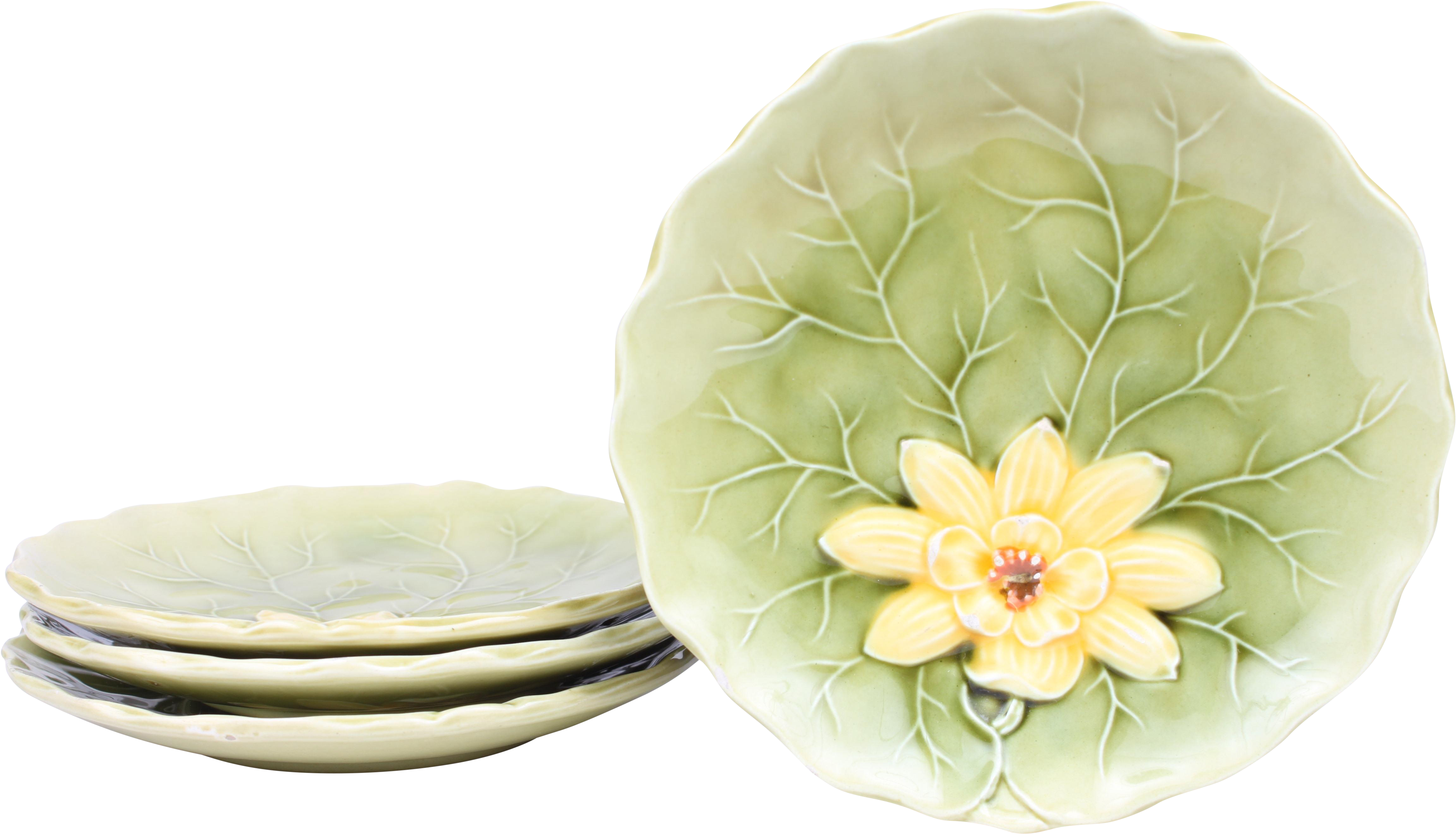 German Lily Pad Majolica Dessert Plates - White Mexican Rose (4752x3168), Png Download