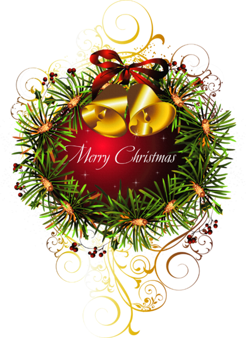 Red Christmas Transparent Ball With Bells View - Merry Christmas Full Color Decal, Christmas Full Color (500x688), Png Download