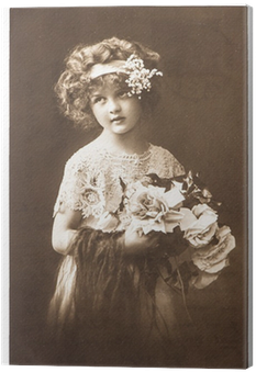 Vintage Nostalgic Portrait Of Little Girl Canvas Print - Blossomingmeadow Snowy. Set Of Earrings And Bracelet (400x400), Png Download