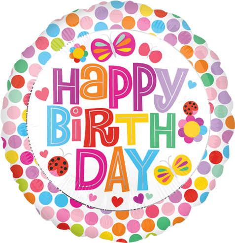 Girly Happy Birthday On Balloon Png - Foil Balloon Happy Birthday Polkadot (500x500), Png Download