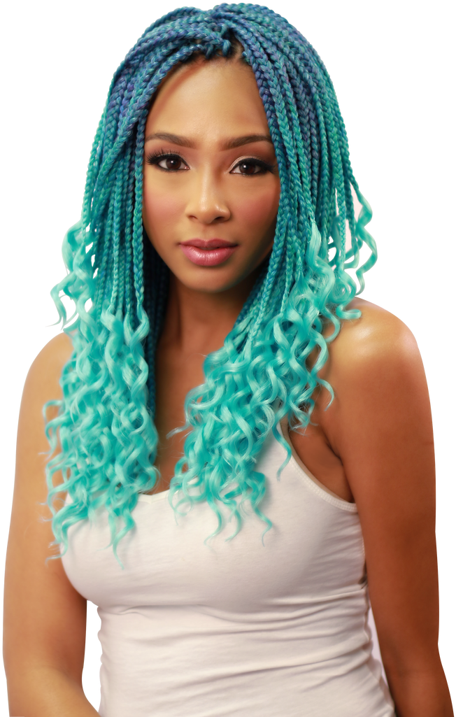Model Wearing Mt/galaxy - Aqua Box Braids (853x1280), Png Download