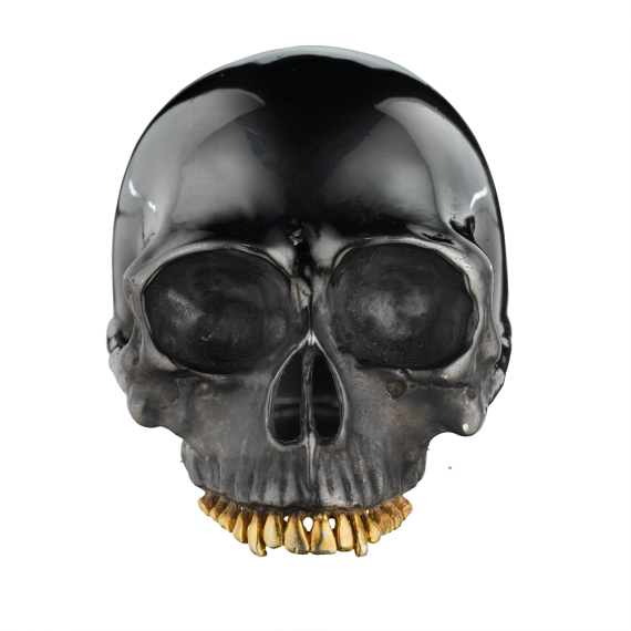 Yellow Gold And Sterling Silver Black Skull Ring By - Skull (570x570), Png Download