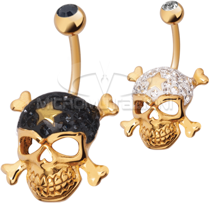 Gloss Finish Cross Bones Gold Steel Banabell Navel - Skull (750x750), Png Download