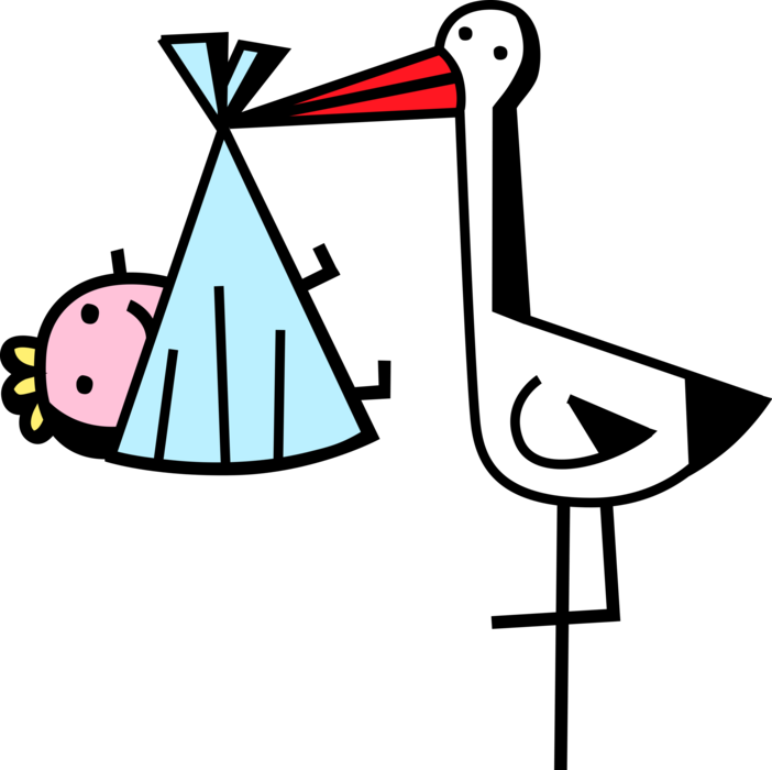 Vector Illustration Of Stork Bird Delivers Newborn (702x700), Png Download