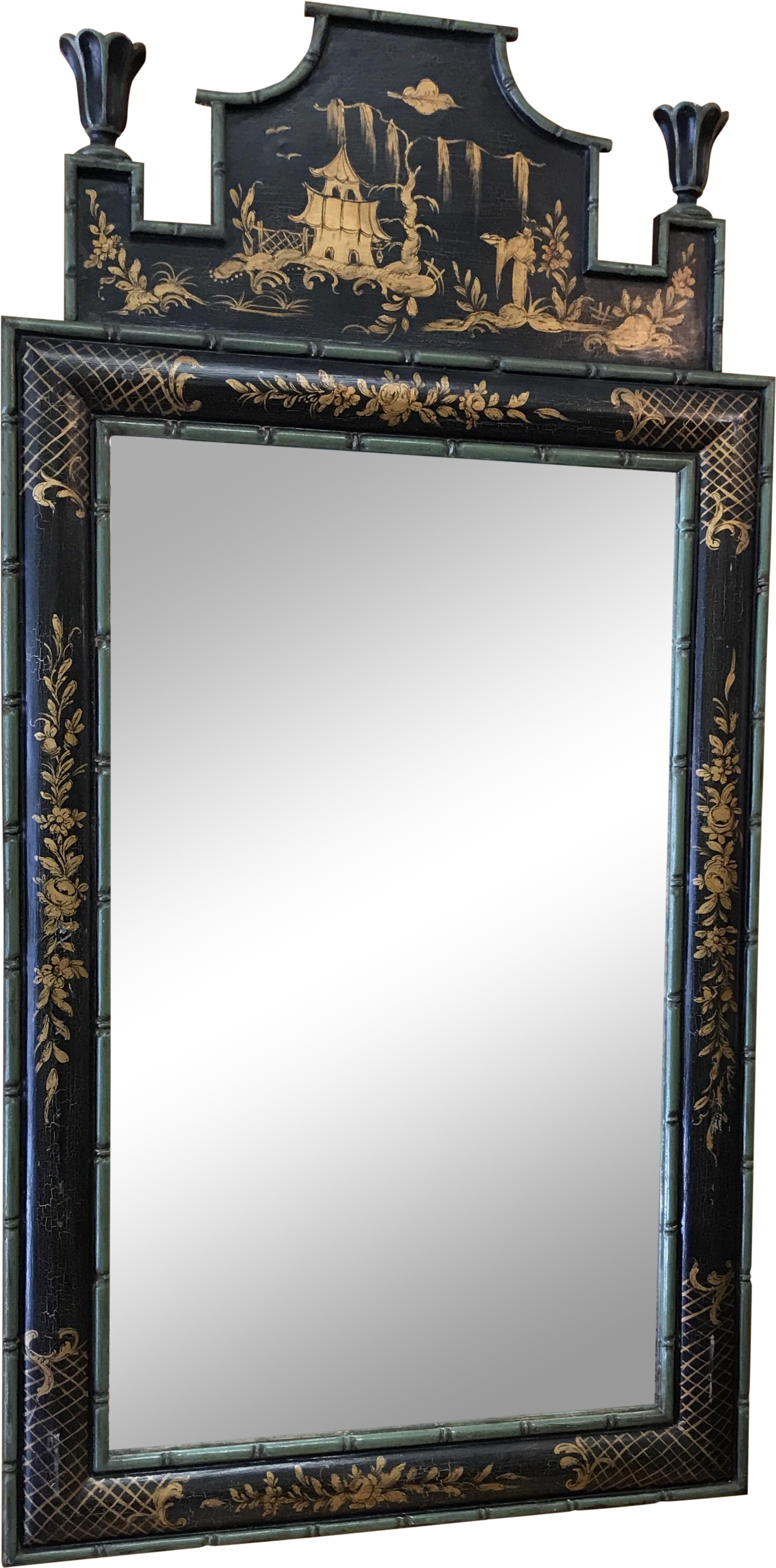 Chinoiserie Black And Gold Mirror Made In Italy - Antique (1643x3323), Png Download