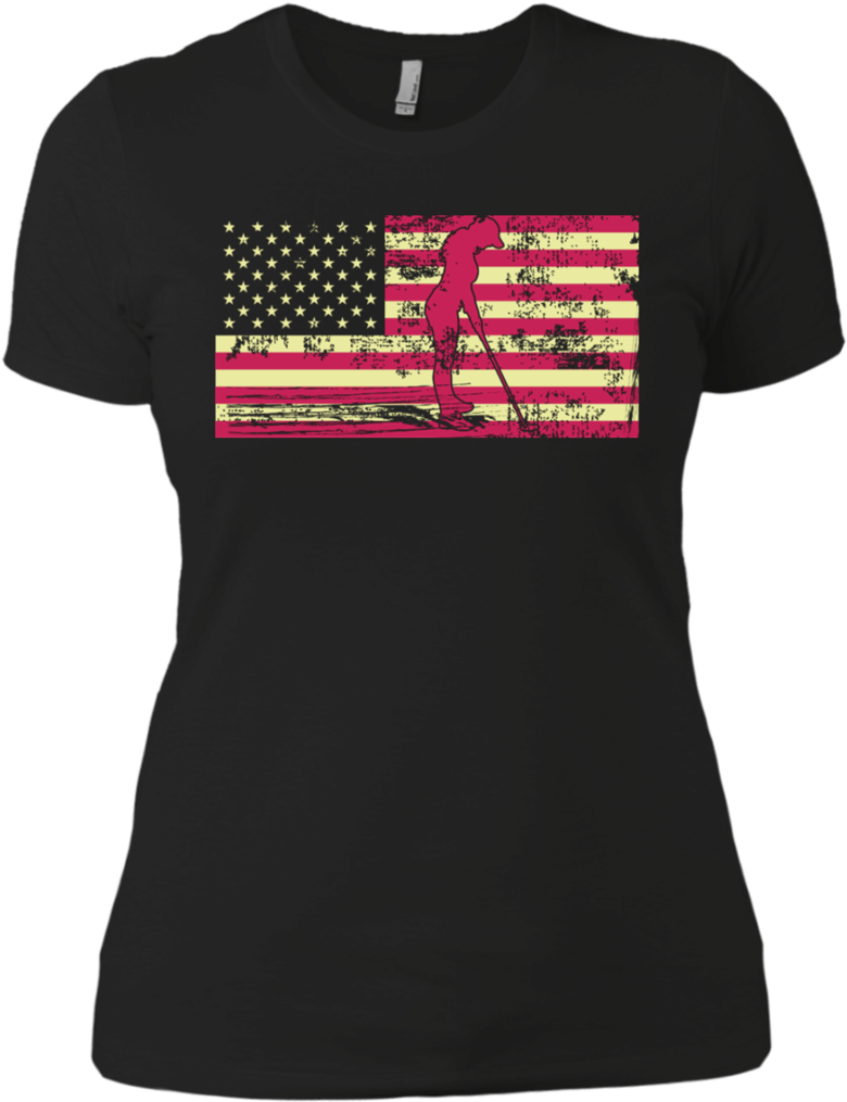Female Golfer Silhouette On The American Flag Next - Shirt (1024x1024), Png Download