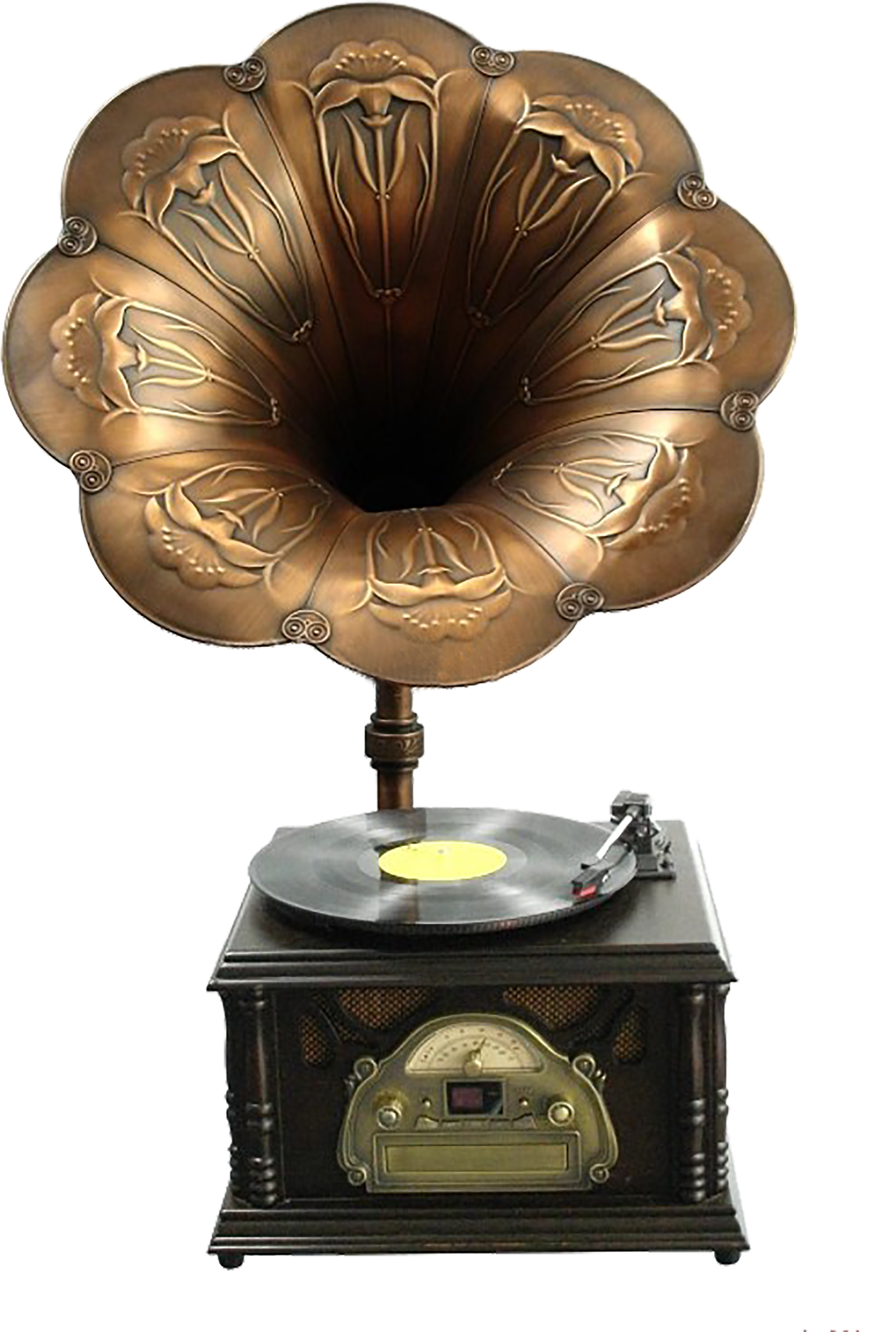 Golden Vintage Metal Record Player - Phonograph (1700x2419), Png Download