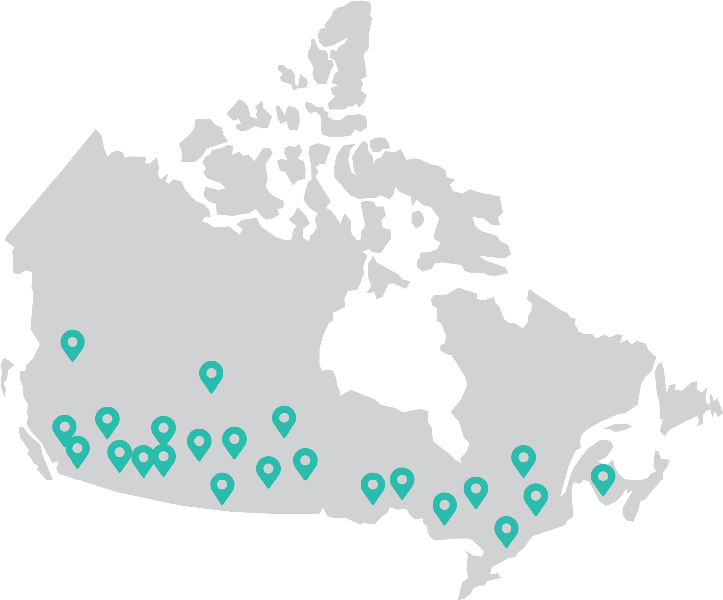 Illustrated Map Of Canada With Marker Pins On It - Canadian Map Black (1480x1224), Png Download
