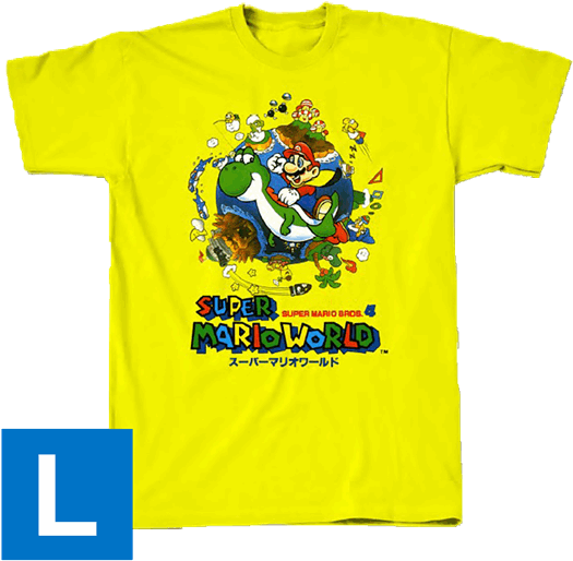 Super Mario World Men's T-shirt - Super Mario World Mario To Yoshi No Bouken Land (600x600), Png Download