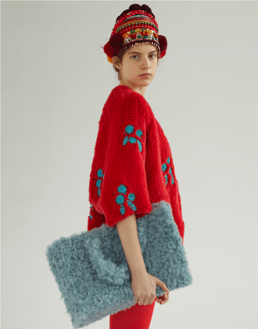 Red Mink Fur Coat " Beaded Flowers" - Girl (1120x1125), Png Download