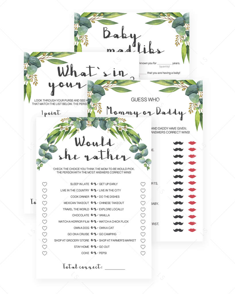 Popular Games For Baby Shower Printables Eucalyptus - Plantation (819x1024), Png Download