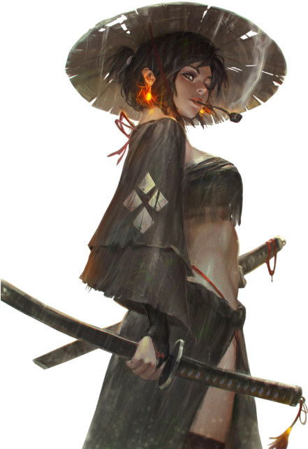 Female Samurai Art (480x773), Png Download