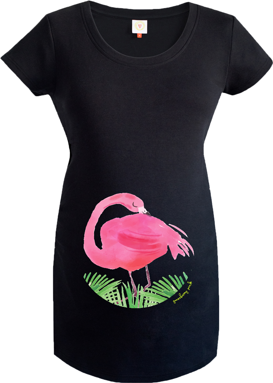 Gooseberry Pink Flamingo Maternity Top In Black Organic - Greater Flamingo (1500x1500), Png Download