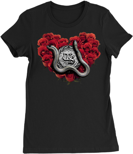 Rose Heart Black Ladies Tee - T-shirt (600x600), Png Download