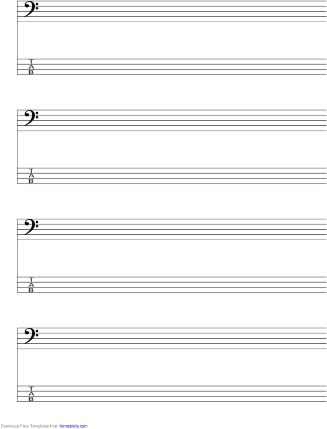 1 Staff And Tablature Bass Clef 4 Lines Music Paper - Sentence Template (728x943), Png Download