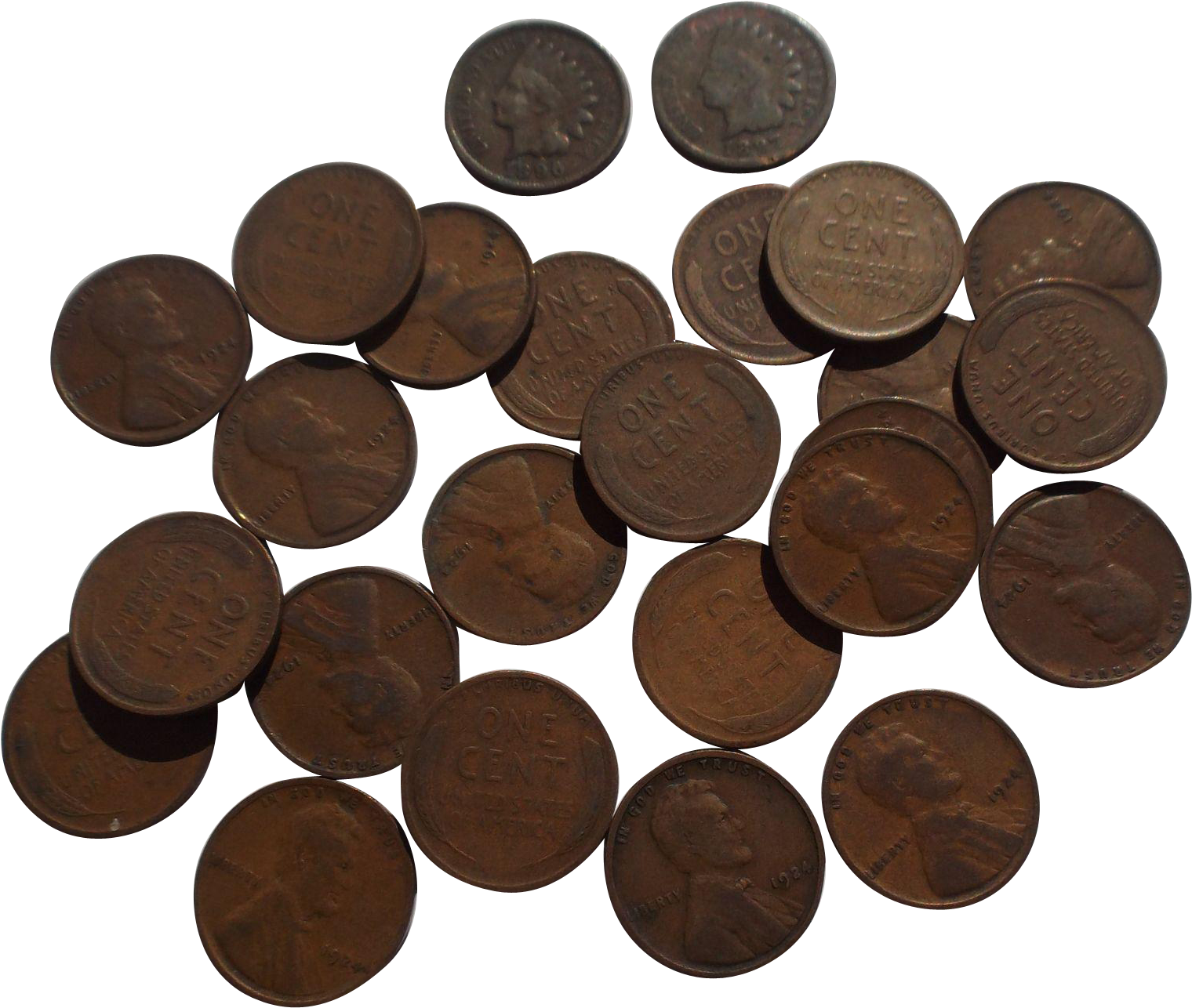 One Half Roll Of Lincoln Wheat Pennies With 2 Indian - Coin (1519x1519), Png Download