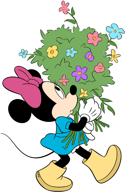 Disney Springtime Clip Art Disney Clip Art Galore - Minnie Mouse With Flowers (500x678), Png Download