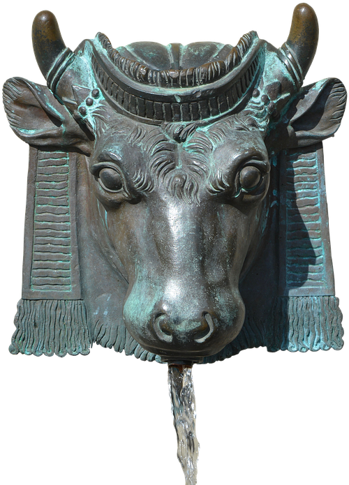Fountain, Bull, Horns, Enema, Water, Ray, Bronze - Bronze Sculpture (567x720), Png Download