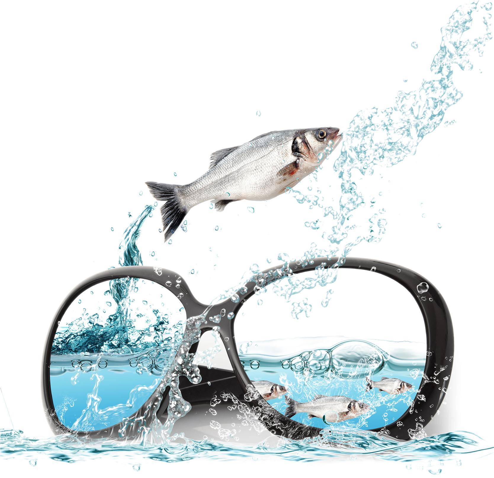 And Sunglasses Poster Fish Ocean Advertising In Clipart - Water Psd (1667x1661), Png Download