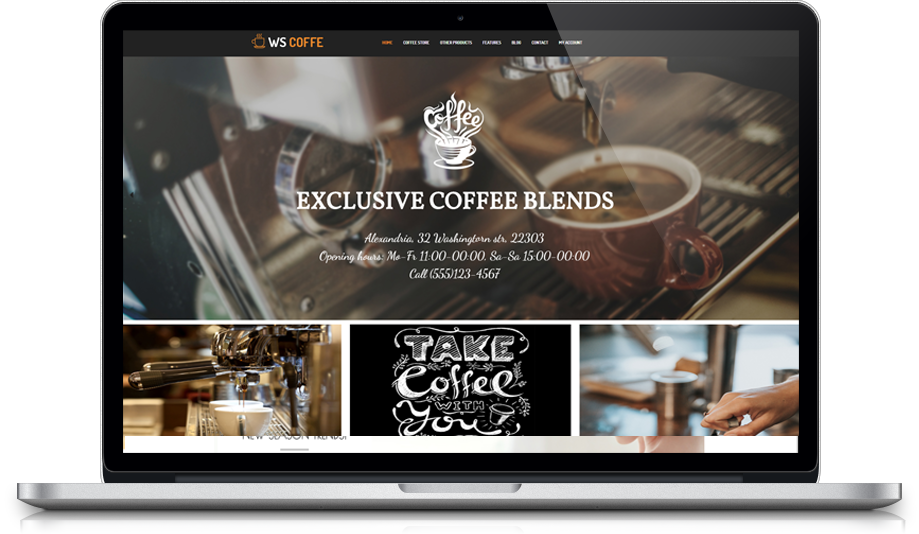 Ws Coffee Laptop - Theme Wordpress Cafe Free (919x534), Png Download