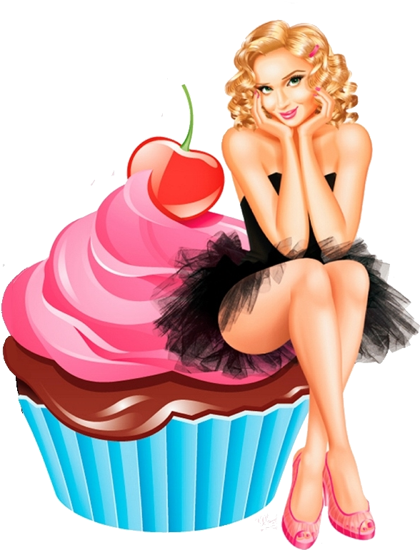 Omw The Coffee Shop - Pin Up Girl On Muffin (717x800), Png Download