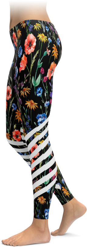 Spring Floral Racing Stripes Leggings (740x896), Png Download