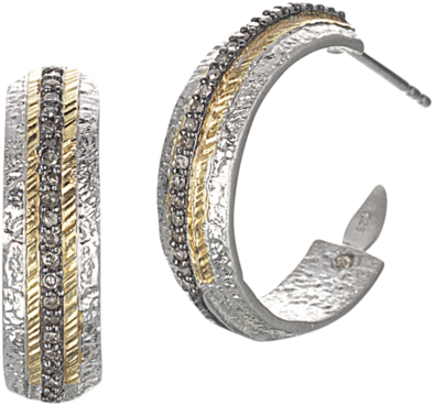Sterling Silver Hoop Earrings With Diamonds - Earrings (800x800), Png Download