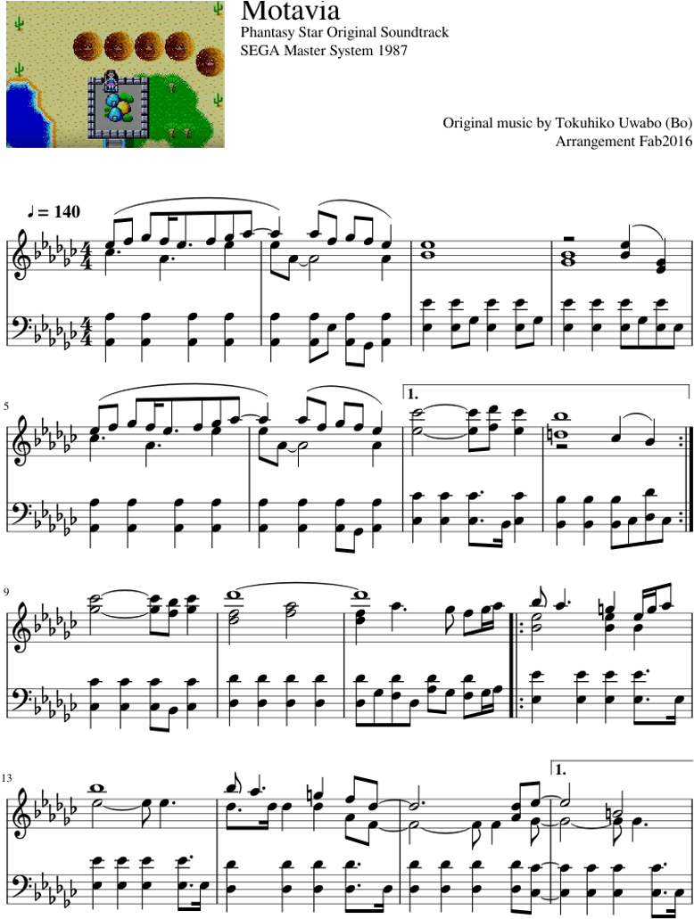 Phantasy Star Original Soundtrack Sega Master System - Sheet Music (850x1100), Png Download