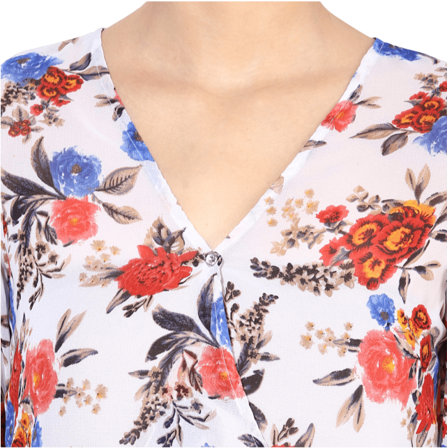 Women Floral Print Wrap Front Top - Blouse (640x960), Png Download