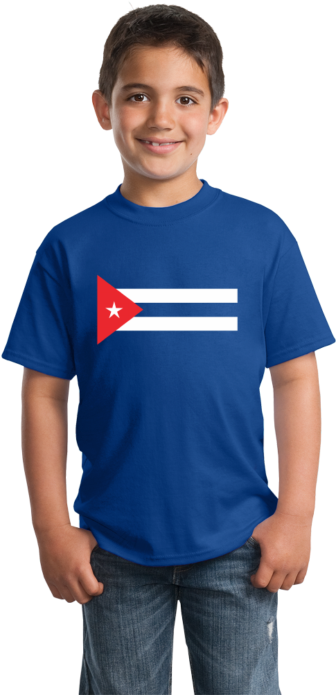 Youth Royal Cuban National Flag - T Shirt Model Boy Transparent (670x1005), Png Download