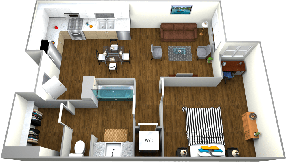 1 Bedroom 1 Bathroom Apartment For Rent At The Roy - Floor Plan (1000x599), Png Download